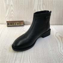 Broken Clearance Womens Shoes 2019 New Autumn Mid-heel Soft Bottom Non-Slip Cowhide Round Pile Back Zipper Joker Boots