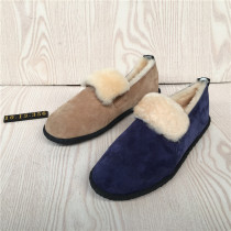 Foreign trade broken leather wool single shoes Womens Flat snow boots plus velvet cold warm bun shoes Bean shoes Bean shoes