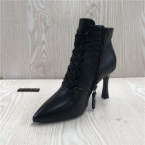 Clearance handling 19 autumn new leather womens shoes pointed lace-up high heel elegant work thin velvet zipper boots
