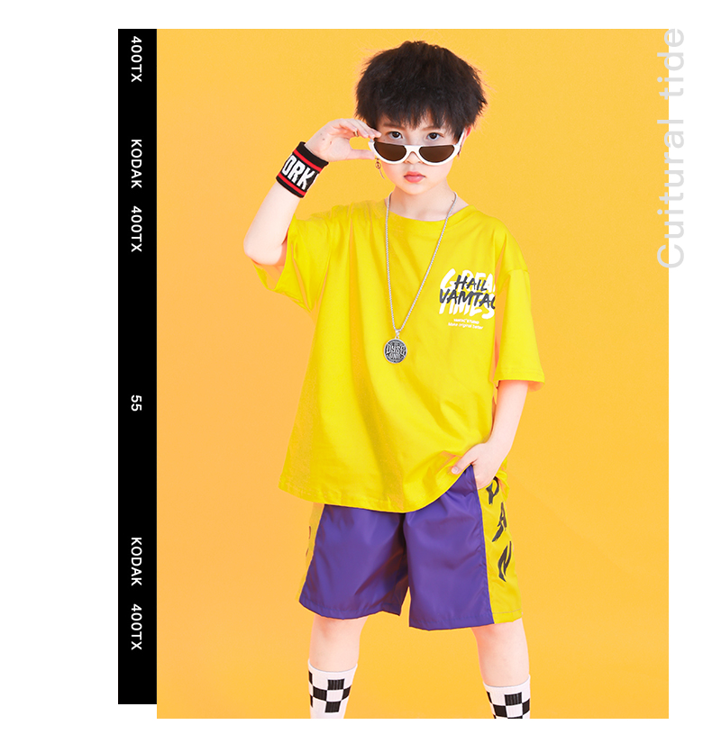 Liuyi Street dance quần áo thủy triều mùa hè lỏng tay áo trẻ em hiphop hiệu suất quần áo hip hop trẻ em đường phố nhảy - Trang phục bộ trang phục múa bale đáng yêu