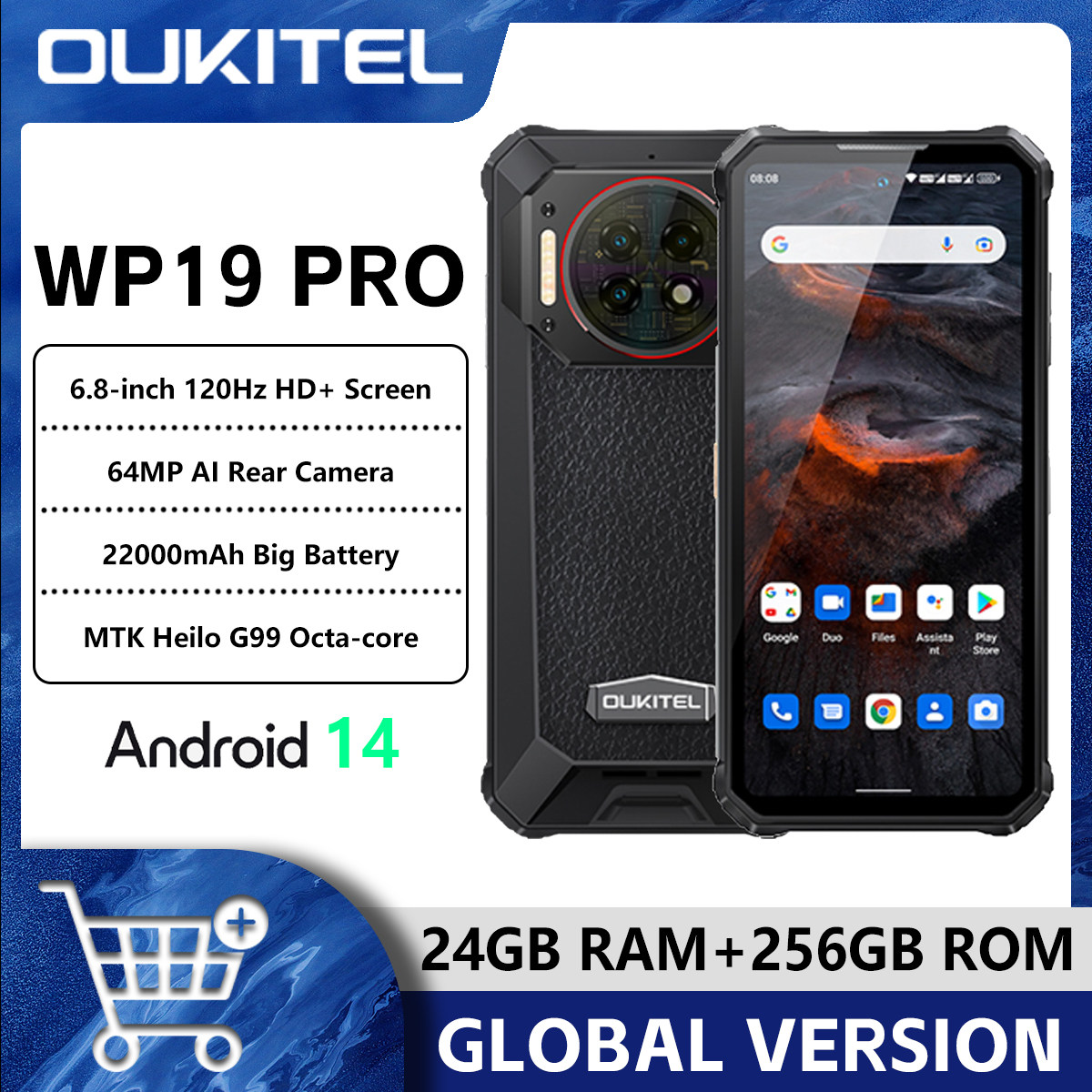 Ouki WP19 PRO 6.8インチ 8GB+256GB 22000mAh Android 13 タフネススマートフォン - メーカー純正品