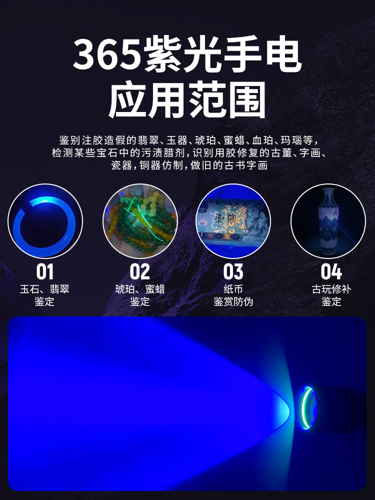 Jetbeam Wood's 365Nm Ultraviolet Light for Identification, Special for Banknote Detection, Jade and Gemstone Ultraviolet Flashlight