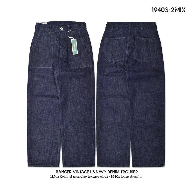 Rv1940S-2Mix Retro Navy Work Pants High-Waisted Loose Wide-Leg Deck Denim Custom Woven Texture Fabric