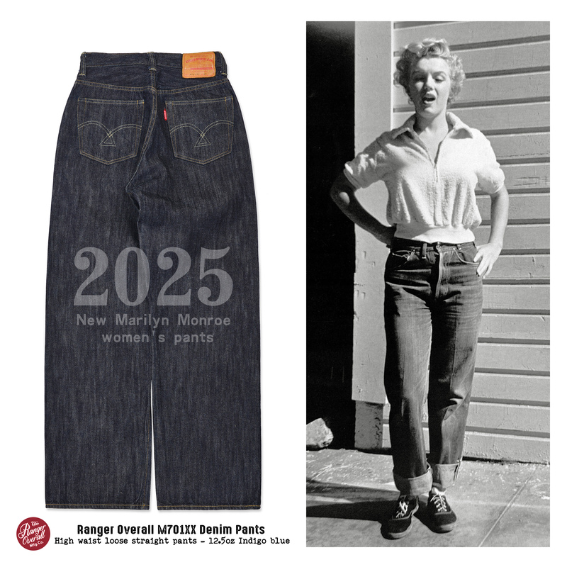 Ranger Overall Retro 2025 New Monroe Women's Pants High-Waisted Loose Straight-Leg Selvedge Raw Denim Jeans