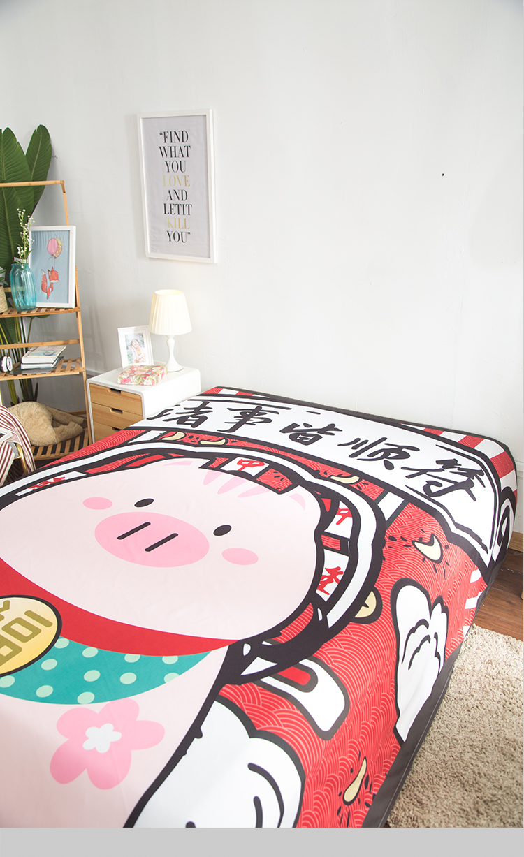 Lễ hội Fu lợn in tấm đơn giường nệm đơn mảnh 1,5 m giường ký túc xá sinh viên phim hoạt hình duy nhất giường - Khăn trải giường trải giường