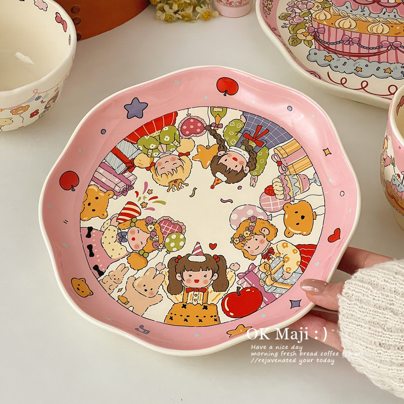 Cute Girly Plate, Afternoon Tea Dessert Plate, Beautiful Ceramic Cake Plate, Breakfast Plate, Birthday Gift for Best Friend