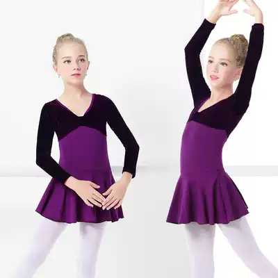 Children's dance clothes Spring and autumn long-sleeved girls ' practice clothes Velvet jumpsuit dance dress Chinese dance ballet clothing