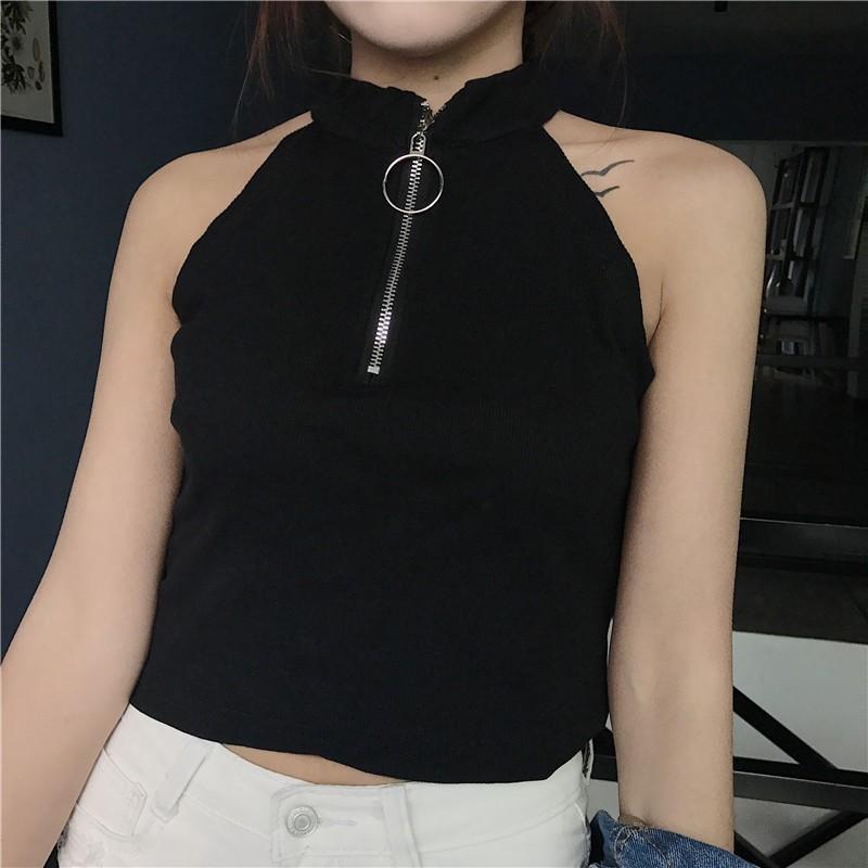 Vest womens ngắn phiên bản Xia Han của sling vest bên ngoài mặc sexy cơ thể chặt chẽ rỗng bottomshirt sinh viên không tay.