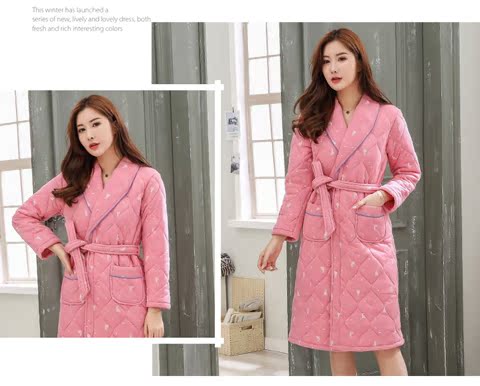 Áo khoác nữ mùa đông dày ba lớp, áo khoác cotton ấm áp cộng với áo choàng dài áo choàng tắm mùa đông đồ ngủ trung niên đồ ngủ