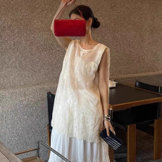 Блузка 法式蕾丝背心马甲女 夏季无袖天丝薄纱绣花上衣 高级感蕾丝上衣