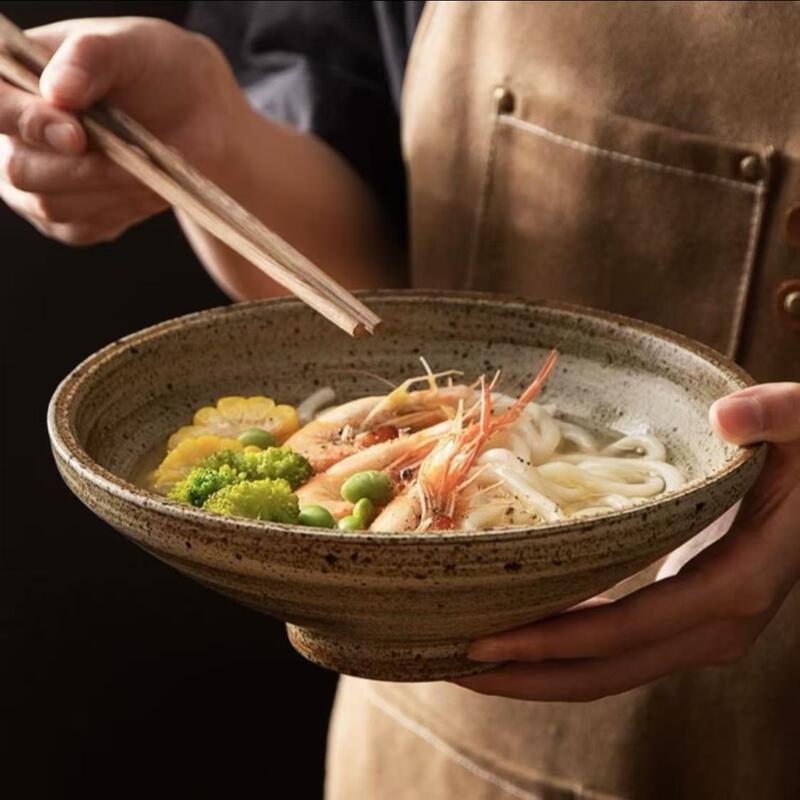 Coarse Pottery Noodle Bowl, Snail Noodle Bowl, Mixed Noodle Bowl, Retro Style, Large Conical Shape, Simple Solid Color, Handmade Creative Tableware