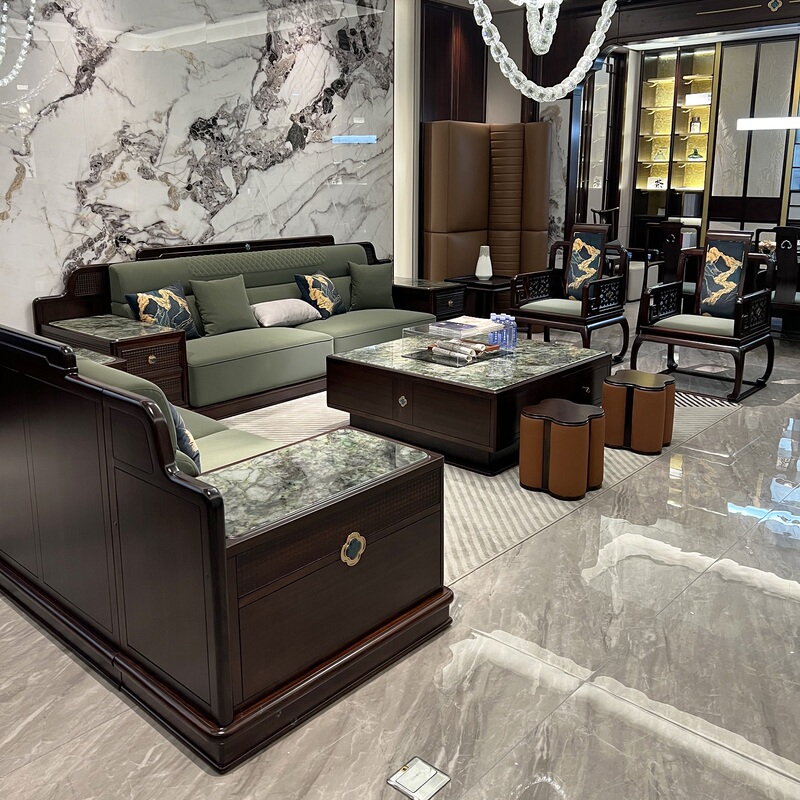 New Chinese-Style Solid Wood Sofa, National Trend, Classical Living Room, Large-Sized Ebony Wood, Modern Chinese-Style Light Luxury Solid Wood Furniture New Chinese-Style Solid Wood Sofa, National Trend, Classical Living Room, Large-Sized Ebony Wood, Modern Chinese-Style Light Luxury Solid Wood Furniture
