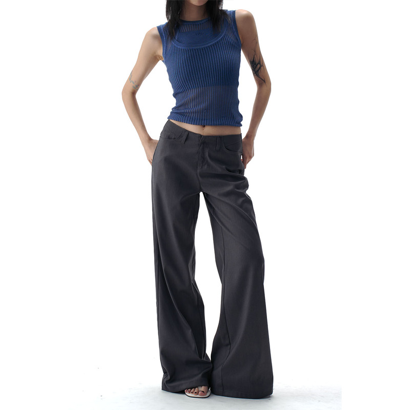 Agua American-Style Gray Low-Waist Suit Casual Pants for Women, New Autumn Slim-Fit Long Pants