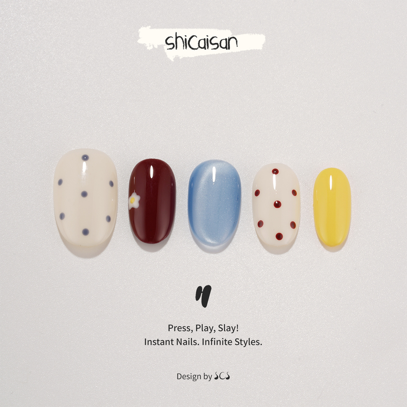 Ten Colors Three【Little Sweet Bean】Handmade Wearable Nails 2026 Short Style High-End Fresh Dopamine Polka Dot Cat Eye