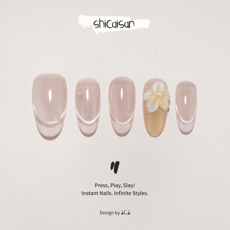 Ten Colors Three【Butter Flower】Handmade Wearable Nails Medium-Length 2026 Summer Creamy Yellow Glazed Carved Nail Art