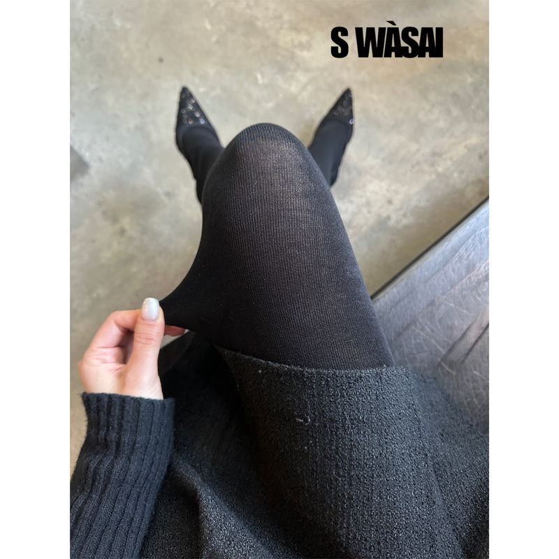 Swasai Socks Are a Must-Have for Everyone! Wool Slightly Sheer Thickened Pantyhose 150g Black and Gray Right-Angle Socks Miu Series