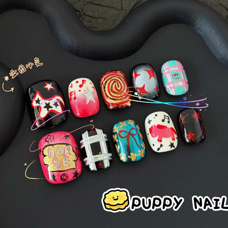 Puppy Dark Style Y2K Hand-Painted Pony Nail Art Dopamine Short Nails Graffiti Spicy Girl