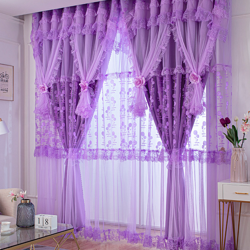 2021 New Lace Double - deck Blow - shade Red Princess Windows Living Room Bedroom for girls wedding room curtains