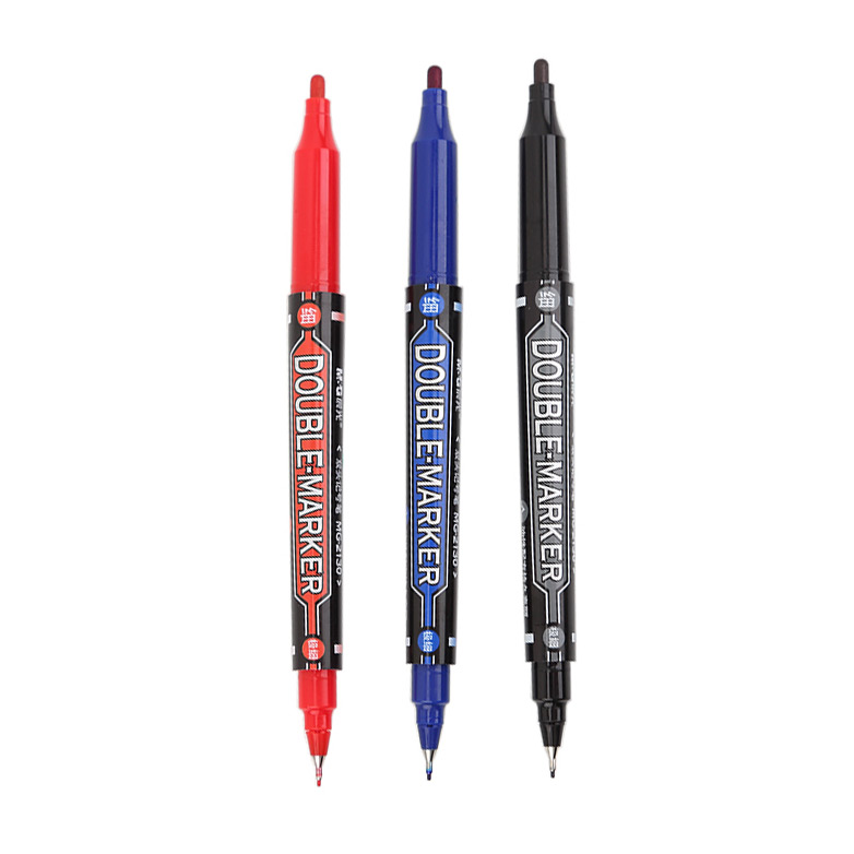 Chenguang small double-headed oil-based marker pen black paint pen thin-headed red blue oil-based pen small-headed pen thick and thin two-end non-fading waterproof box head pen that does not fade on clothes