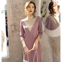 Fish tail improved cheongsam dress dress new Chinese style Women girl retro banquet temperament elegant dress women