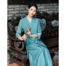 Hanfu improved dress female summer Chinese style 2021 New retro Chinese Tang dress embroidery female Zen womens clothing