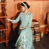 Improved version of Hanfu Women Summer Fairy 2021 New Chinese Style Embroidery V-neck Slim Vintage Womens Dress