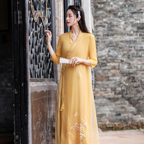 Hanfu female summer improvement Chinese style retro Tang costume Zen clothing literary female summer 2021 New Daily ancient style dress