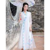 Hanfu female modified version of antique dress 2021 New Tang Chinese style retro fairy air tea clothing Zen clothing female summer