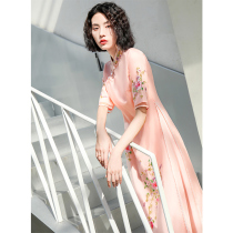 Pink improved cheongsam young girl summer often 2021 New Chinese style long slim dress