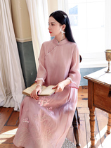 Improved cheongsam loose version size 2021 spring new Chinese style embroidery pink retro womens dress