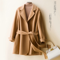 Small short suit collar Korean version of loose woolen coat women lace dressing gown double-sided cashmere coat women