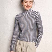 2020 Autumn Winter New semi-turtleneck striped cashmere sweater womens short slim Joker base shirt sweater sweater