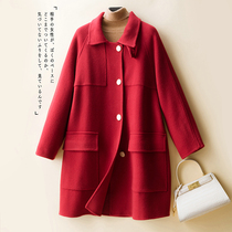 Korean version of woolen woolen coat autumn and winter new double-sided cashmere coat womens long loose versatile woolen coat