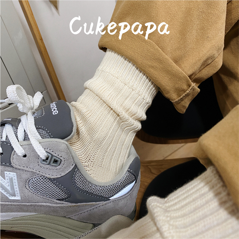 Japanese-Style Thick Knit Mid-Calf Socks for Men and Women, Pure Cotton Long Socks, Slouch Socks, Retro Cityboy Trendy Socks
