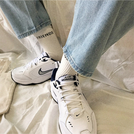 4 pairs of Korean version of simple white socks letter ins medium stockings women's pure cotton preppy style cute thin summer medium tube