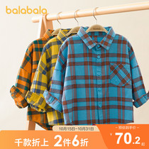 Balabala childrens shirt boys shirt Spring and Autumn long sleeve shirt baby plaid top 2021 new autumn children