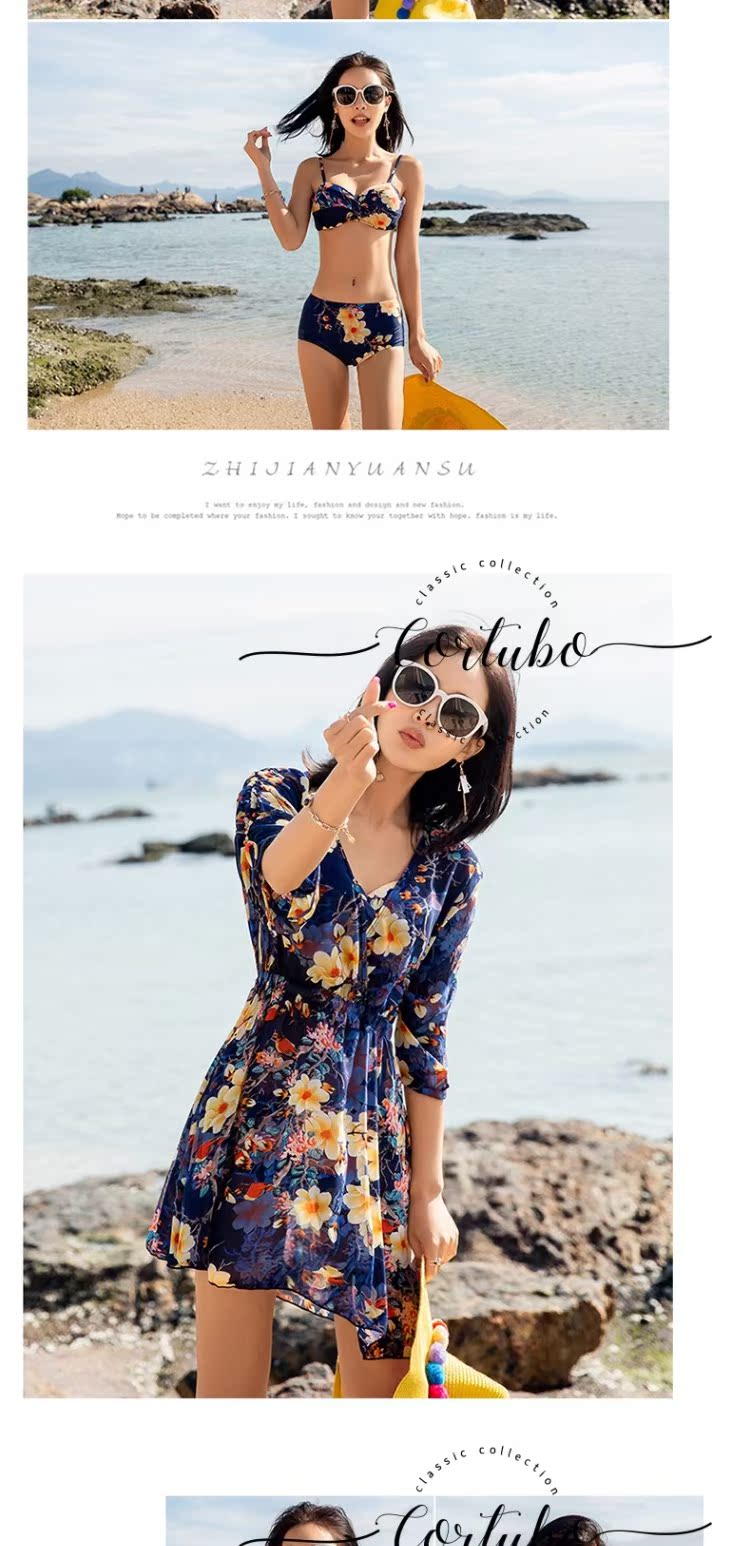 CORTUBO Đồ bơi Hàn Quốc cho phụ nữ mặc bikini ba mảnh chia váy bảo thủ che bụng nhỏ ngực tập hợp bong bóng gợi cảm - Bikinis áo tắm đẹp 2021