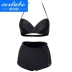 CORTUBO gợi cảm màu đen retro cao eo chia bikini áo tắm phụ nữ thép hỗ trợ thu thập kích thước bụng nhiệt độ - Bikinis