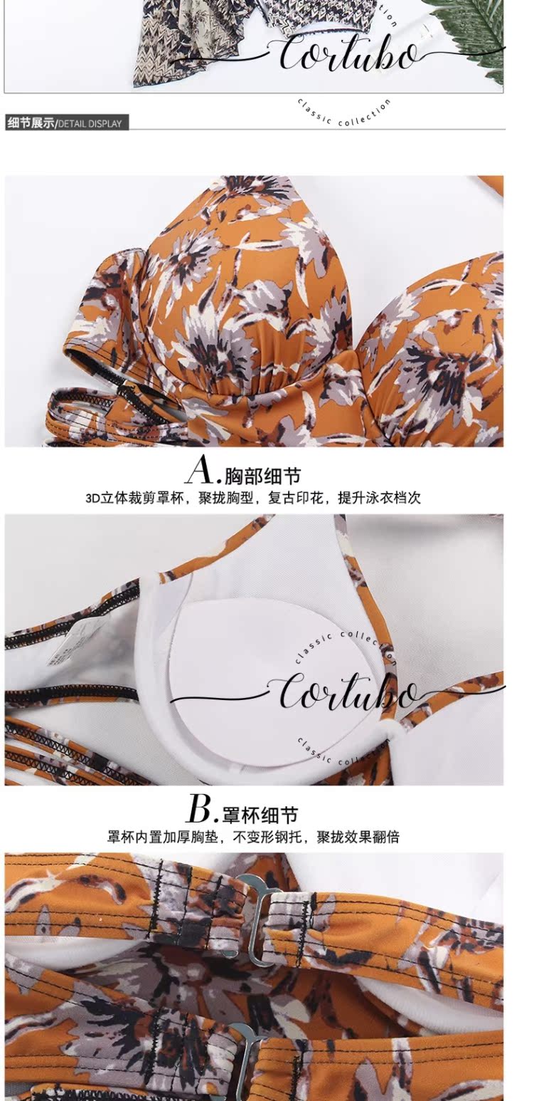CORTUBO eo cao bằng phẳng bikini thép tấm tập hợp bong bóng nóng mùa xuân tắm phù hợp với nữ kèn dài tay áo voan ngoài ba - Bikinis bộ bơi dài tay nữ