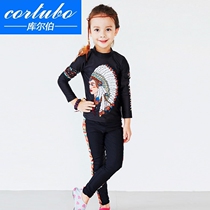CORTUBO Korean childrens one-piece swimsuit girl long sleeve sunscreen trousers swimming swimsuit small and large Children Baby Girl