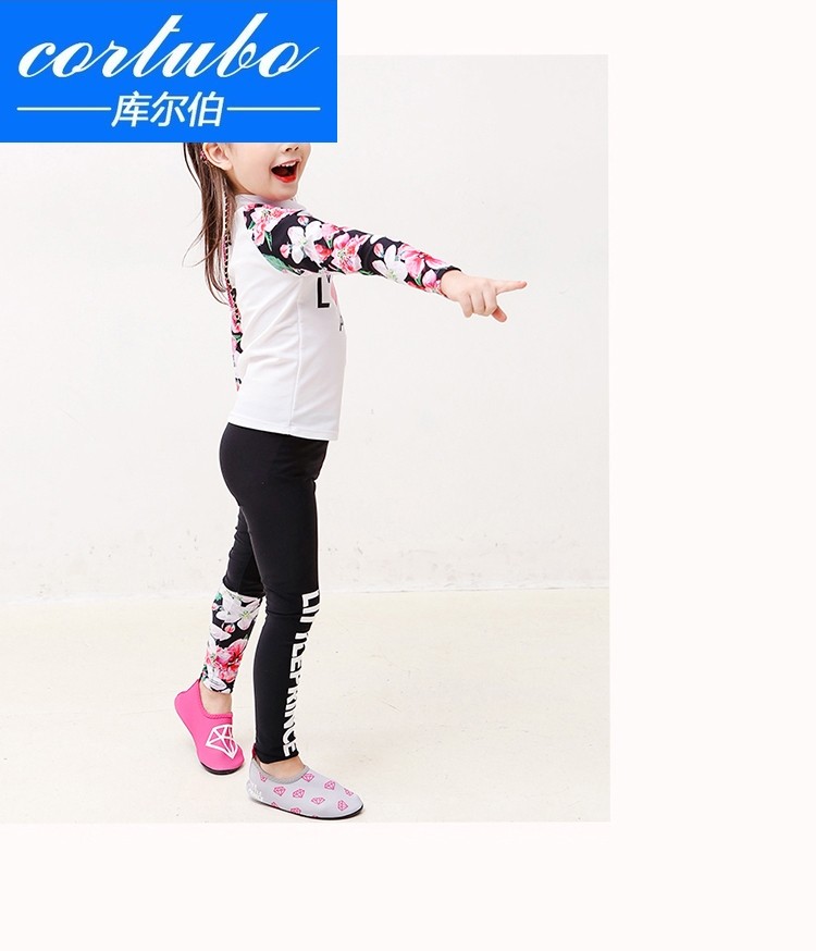 CORTUBO children's swimsuit Girls two-piece middle and large children's students long-sleeved pants Sunscreen quick-drying wetsuit Child treasure
