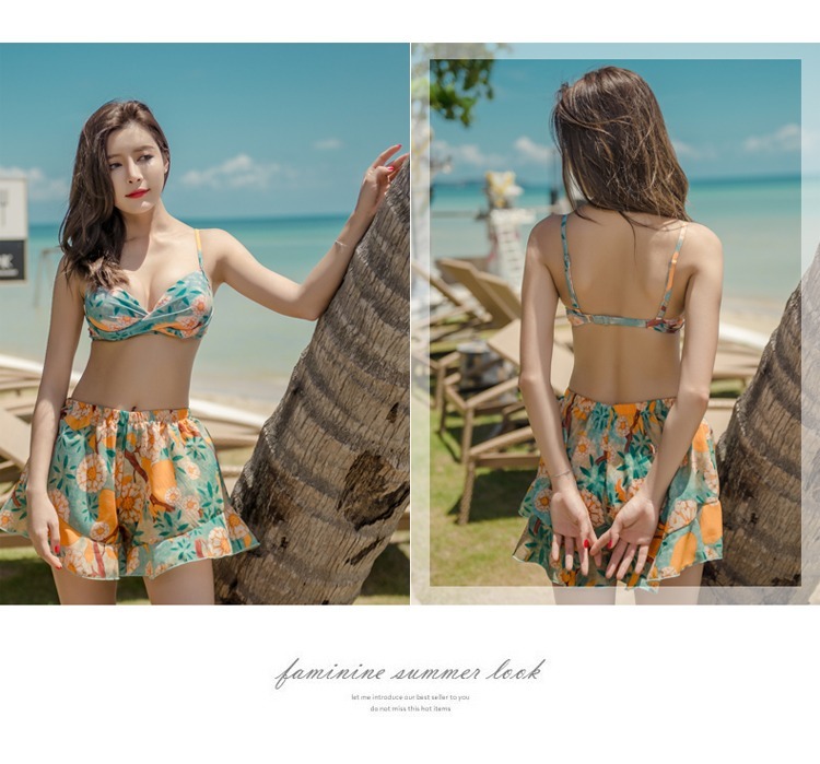 Bộ đồ bơi nữ CORTUBO Bikini Thái Lan Kỳ nghỉ 2018 Mùa thu bốn mảnh Counter Spandex Nylon - Bikinis quần tắm biển