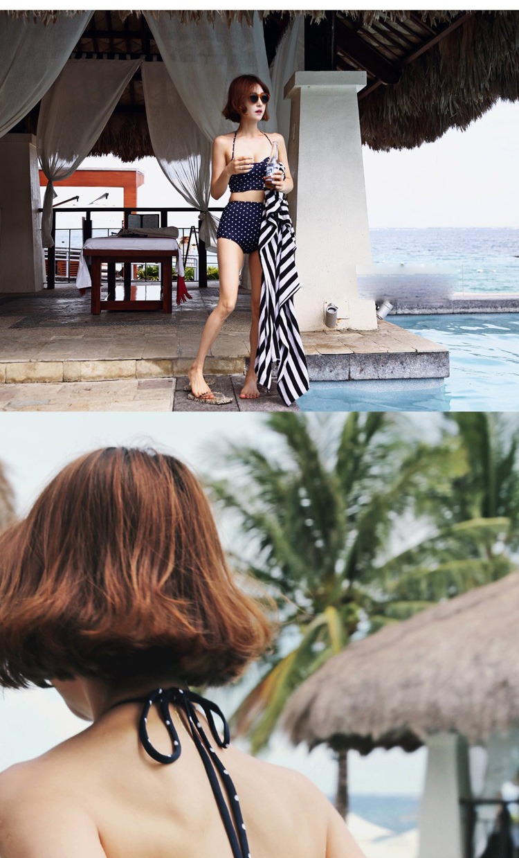 CORTUBO suối nước nóng lưới cao eo retro bikini bikini nhỏ ngực áo tắm như hình - Bikinis đồ bơi đi biển