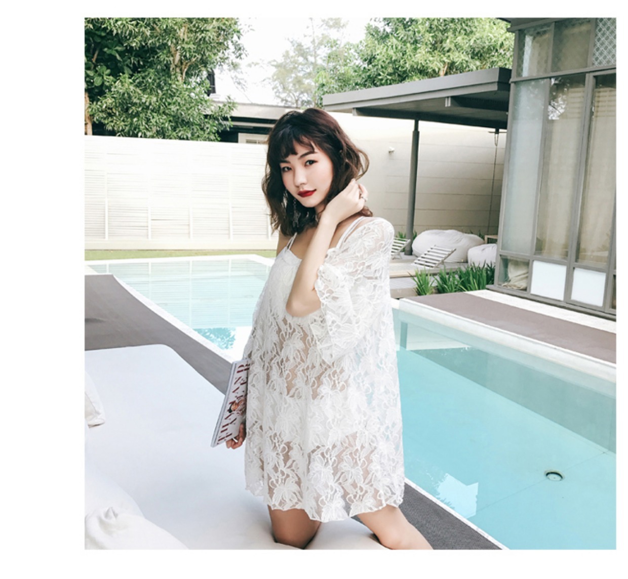 CORTUBO áo tắm nữ ren trắng sinh viên bảo thủ 镂 trống ren truy cập thương hiệu bikini áo tắm ren - Bikinis ao tam xuan thu