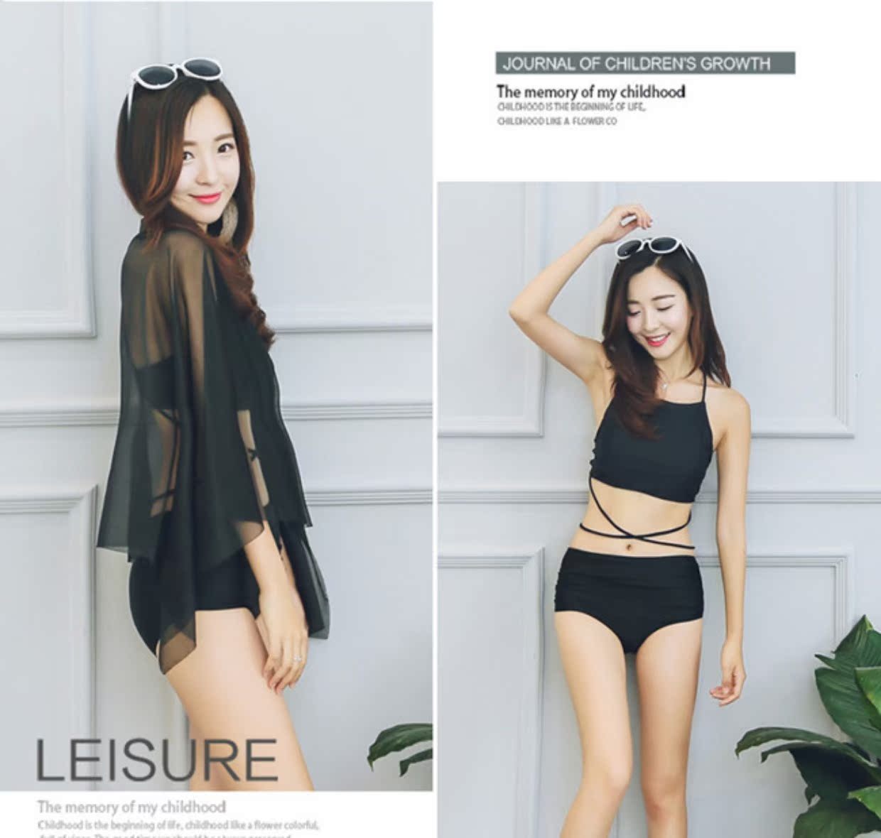 CORTUBO cổ cao bikini gợi cảm che ngực ba mảnh ngực nhỏ tập hợp thép tấm bảo thủ cao eo áo tắm phụ nữ - Bikinis áo bơi cho người béo
