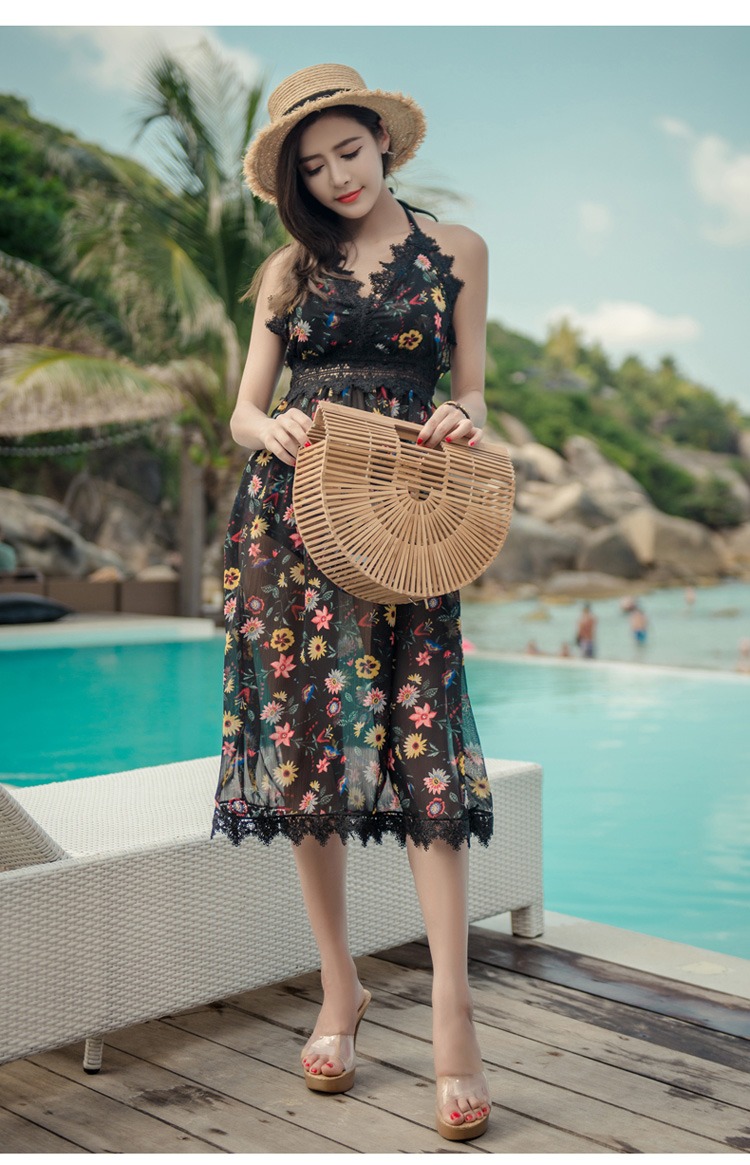 CORTUBO kỳ nghỉ gió áo tắm nữ chia áo ba mảnh ngực nhỏ tụ tập bikini Hàn Quốc bảo thủ che bụng - Bikinis đồ bơi nữ dạng quần váy