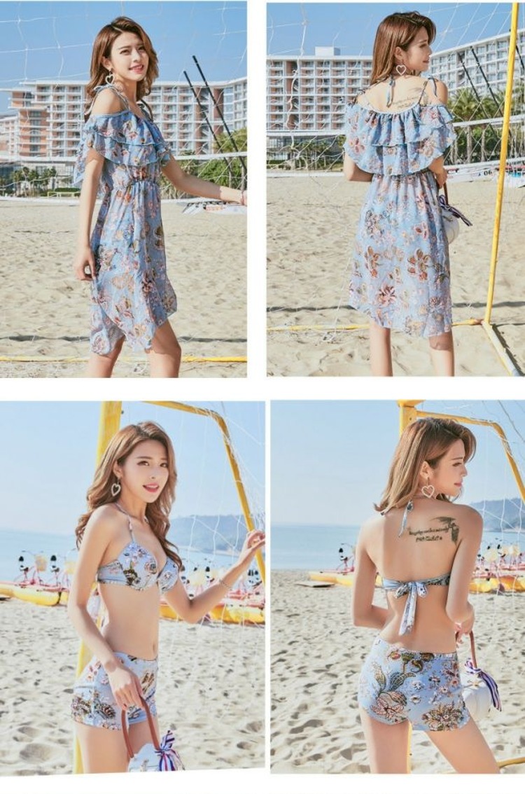 CORTUBO bikini với quầy hàng hiệu lớn màu be sọc thép ống áo tắm lớn nữ voan dài váy blouse, - Bikinis bộ đồ tắm biển nữ