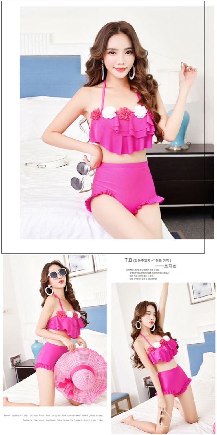 CORTUBO xù hoa ống trên cùng lớp bánh retro chia eo cao che bụng áo tắm áo tắm bikini nữ - Bikinis bikini gợi cảm