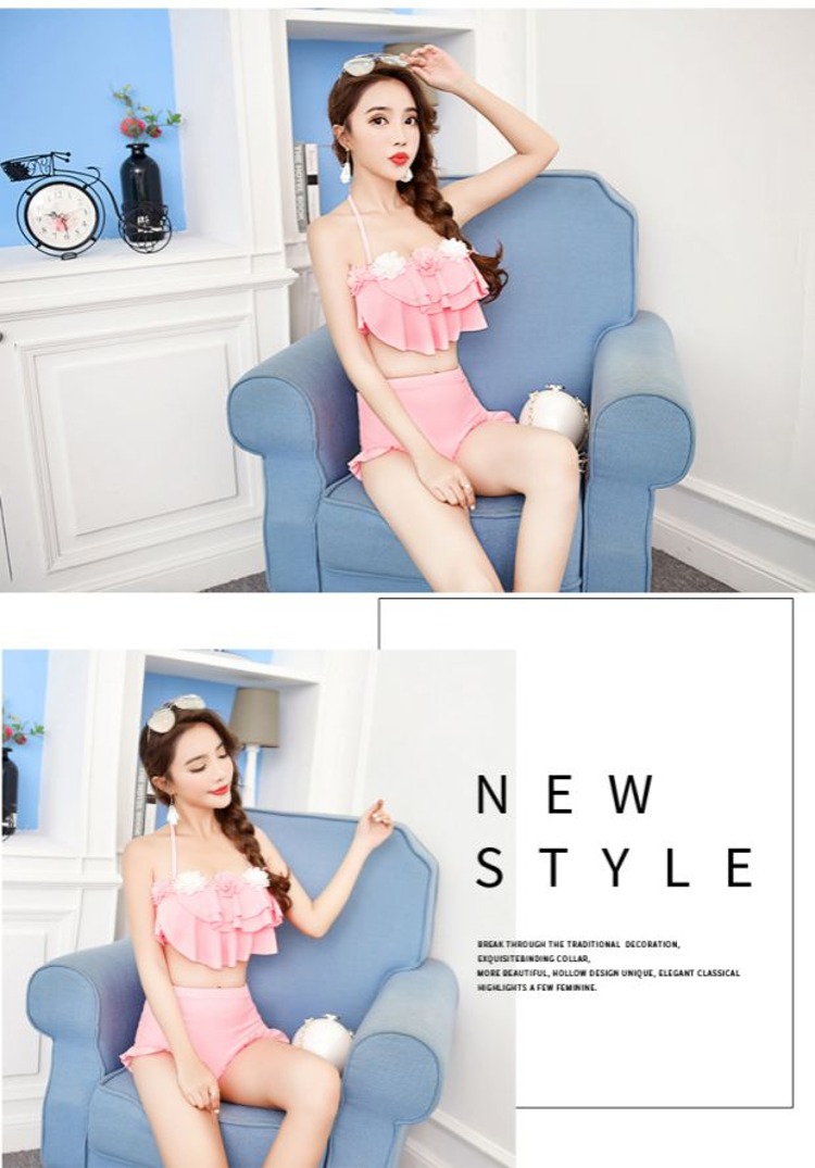 CORTUBO xù hoa ống trên cùng lớp bánh retro chia eo cao che bụng áo tắm áo tắm bikini nữ - Bikinis bikini gợi cảm