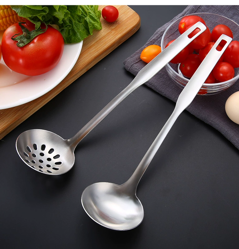 Dày 304 thép không gỉ muỗng súp colander đặt phòng bếp gia đình lẩu muỗng cháo muỗng canh tay cầm dài muỗng - Phòng bếp